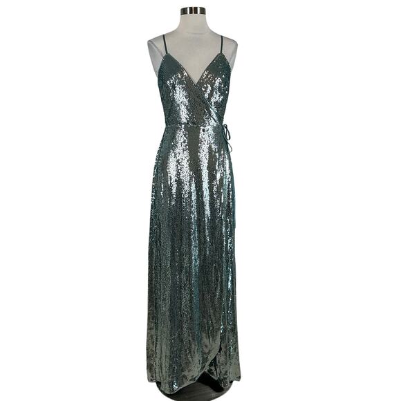 Aidan Mattox Sequined Wrap Evening Gown Size 6 Sleeveless V-Neck Formal Dress - Picture 1 of 14
